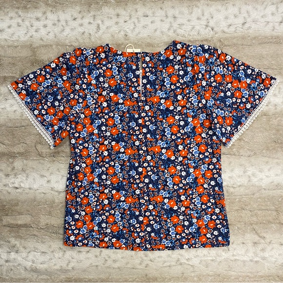 NWT💕MELLODAY Flutter Sleeve Crew Neck Top in Blue Coral Flrl Size XS - Picture 4 of 10